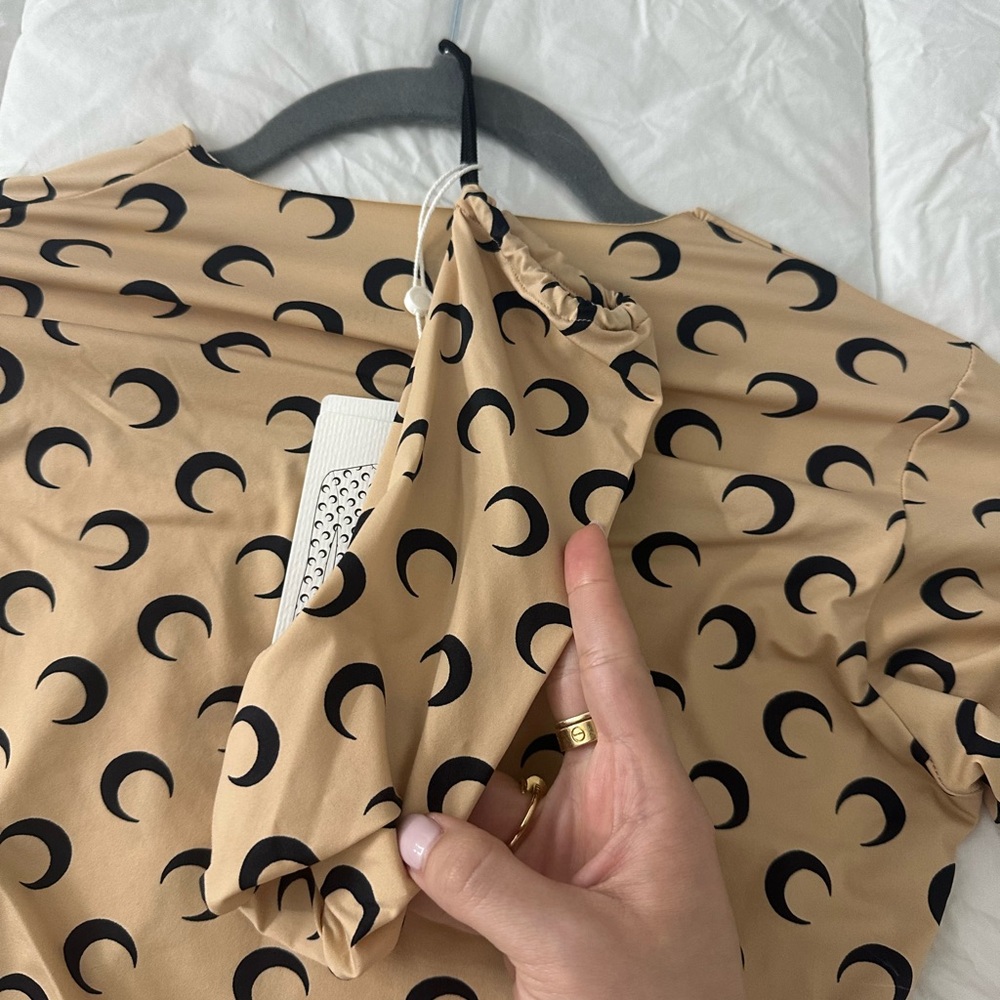 Marine Serre Tan Long Sleeve Top with Black Crescent Pattern - Picture 12 of 16